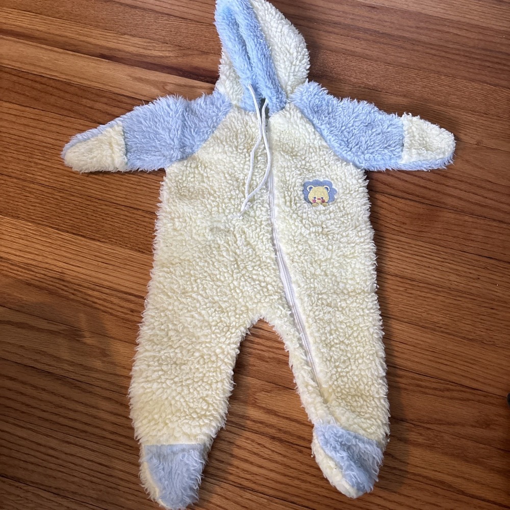 Vintage Cuddle Time Deep‎ Pile Hooded Bunting Suit Blue 0-6M Sleeper 1-Piece